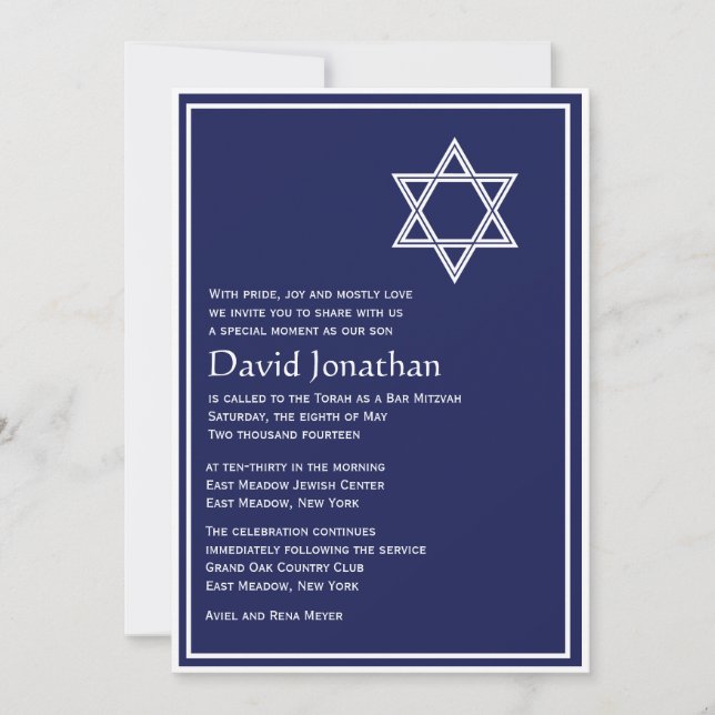 Star of David Bar Mitzvah Invitation Shining Star (Front)