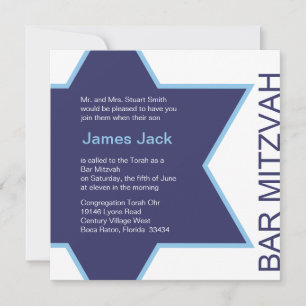 Star of David Bar Mitzvah - white & blue Invitation
