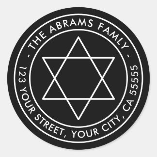 Star of David black minimalist return address Classic Round Sticker