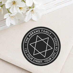 Star of David black minimalist return address Classic Round Sticker