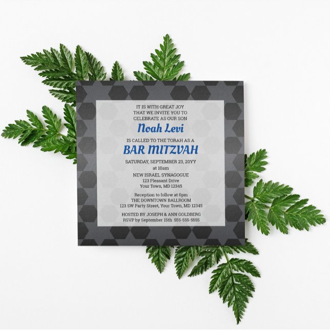 Star of David Black Ombre Bar Mitzvah Square Invitation (Creator Uploaded)