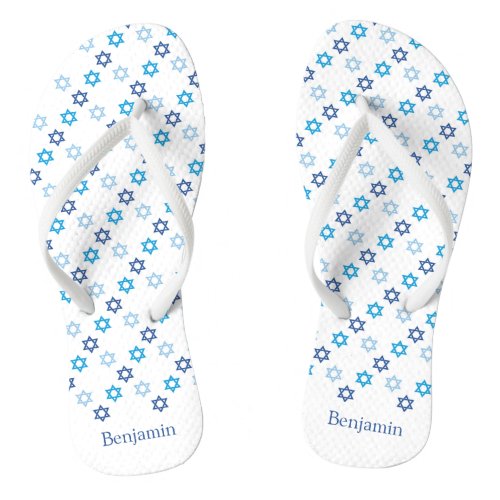 Star of David Blue and White Flip Flops