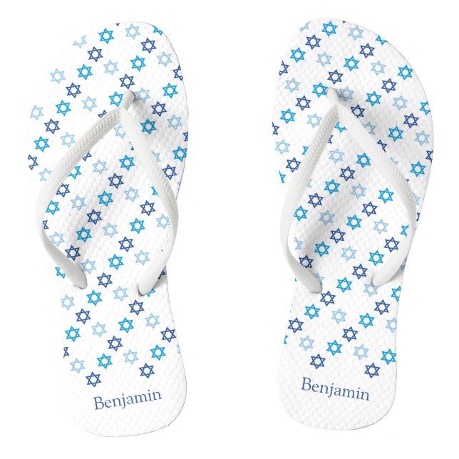 Star of David Blue and White Flip Flops (Footbed)