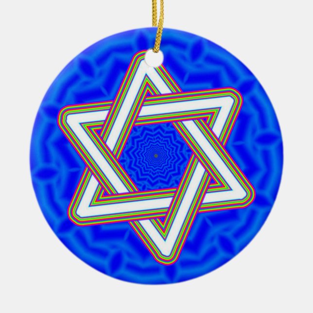 Star of David Blue Background Ceramic Ornament (Front)