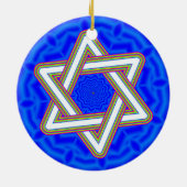 Star of David Blue Background Ceramic Ornament (Back)