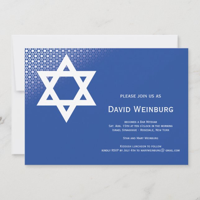 Star of David Blue Bar Mitzvah Invitation (Front)