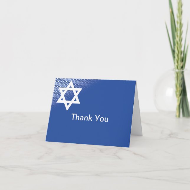 Star of David Blue Bar Mitzvah Thank You Card (Front)