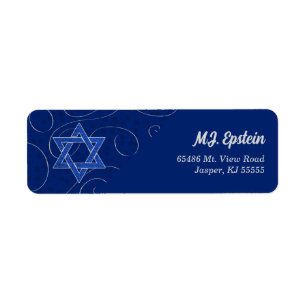 Star of David Blue Swirl with Name Address Label