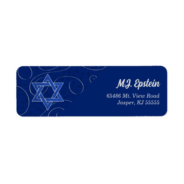 Star of David Blue Swirl with Name Address Label (Front)