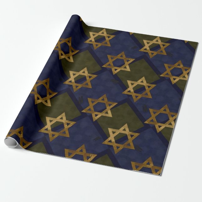 Star of David Blue Wrapping Paper (Unrolled)
