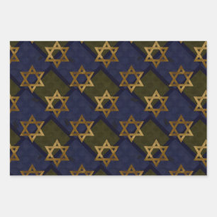 Star of David Blue Wrapping Paper Sheets