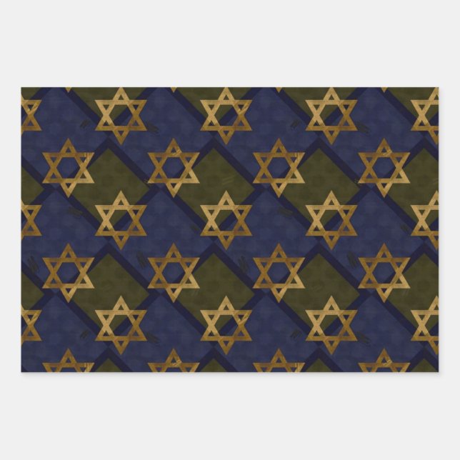 Star of David Blue Wrapping Paper Sheets (Front)