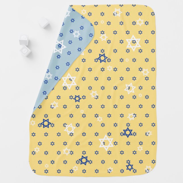 Star of David Blue & Yellow 2 Sided Twilight Baby Blanket (In Situ)