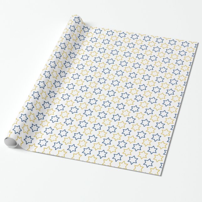 Star of David | blue yellow pattern Wrapping Paper (Unrolled)