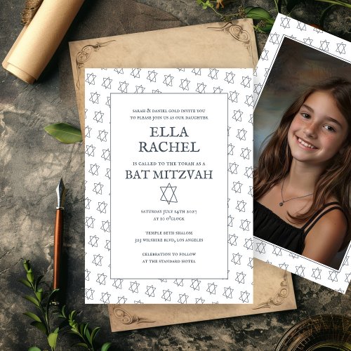 Star of David Bnai Bat Bar Mitzvah Custom Photo  Invitation