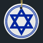 Star of David Ceramic Ornament<br><div class="desc">Round ceramic ornament with an image,  on both sides,  of a royal blue Star of David and royal blue double border on white. See the entire Hanukkah Ornament collection under the HOME category in the HOLIDAYS section.</div>