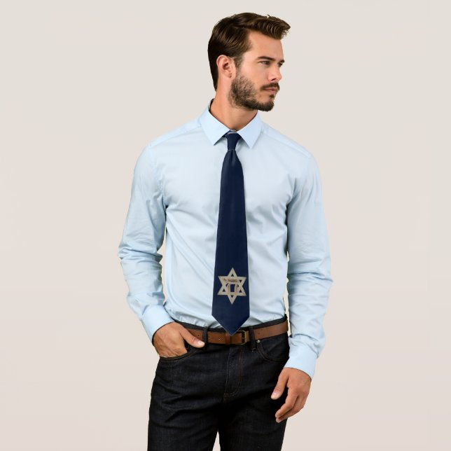 Star of David Chai Hebrew Jew Jewish Navy Neck Tie (In Situ)