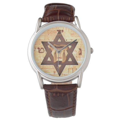 Star of David Chai Hebrew Wailing Wall Mens Watch