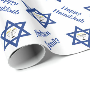 Star of David & chanukiah Hanukkah holiday blue Wrapping Paper