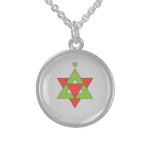 Star of David Christmas Tree Sterling Silver Necklace
