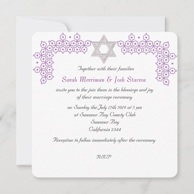 Star of David chuppah Jewish wedding Invitation (Front)
