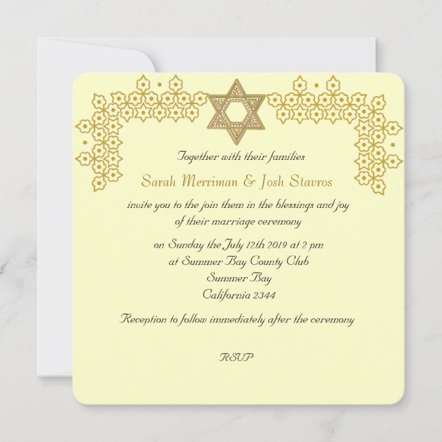 Star of David chuppah Jewish wedding Invitation (Front)