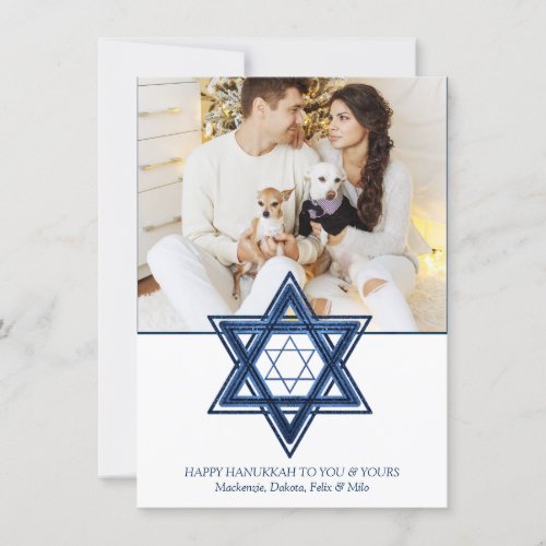 Star of David  Classic Blue Modern Hanukkah Photo Holiday Card