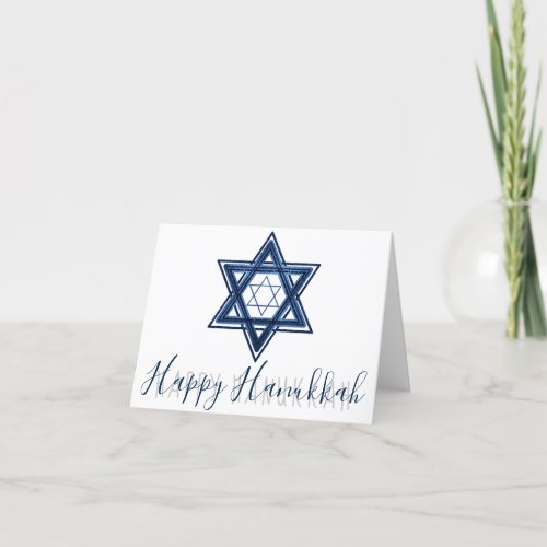 Star of David  Classic Blue Modern Happy Hanukkah Holiday Card