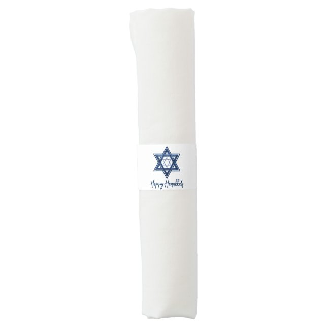 Star of David | Classic Blue Modern Happy Hanukkah Napkin Bands (Front)