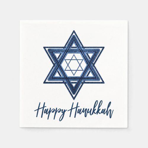 Star of David  Classic Blue Modern Happy Hanukkah Napkins