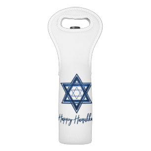 Star of David Classic Blue Modern Happy Hanukkah Wine Bag