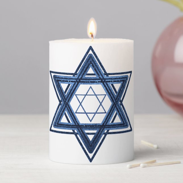 Star of David | Classic Blue Modern Minimalist Pillar Candle (In Situ)