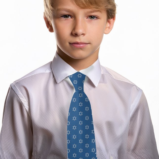 Star of David Classic Blue & Silver Jewish Pattern Neck Tie (Creator Uploaded)