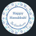 Star of David Classic Round Sticker<br><div class="desc">These fabulous gift tags would look great on all your Hanukkah gifts.  They are so modern yet classic with their blue,  turquoise and silver Stars of David in all different sizes.  And,  they are customizable with your family name.</div>