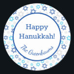 Star of David Classic Round Sticker<br><div class="desc">These fabulous gift tags would look great on all your Hanukkah gifts.  They are so modern yet classic with their blue,  turquoise and silver Stars of David in all different sizes.  And,  they are customizable with your family name.</div>