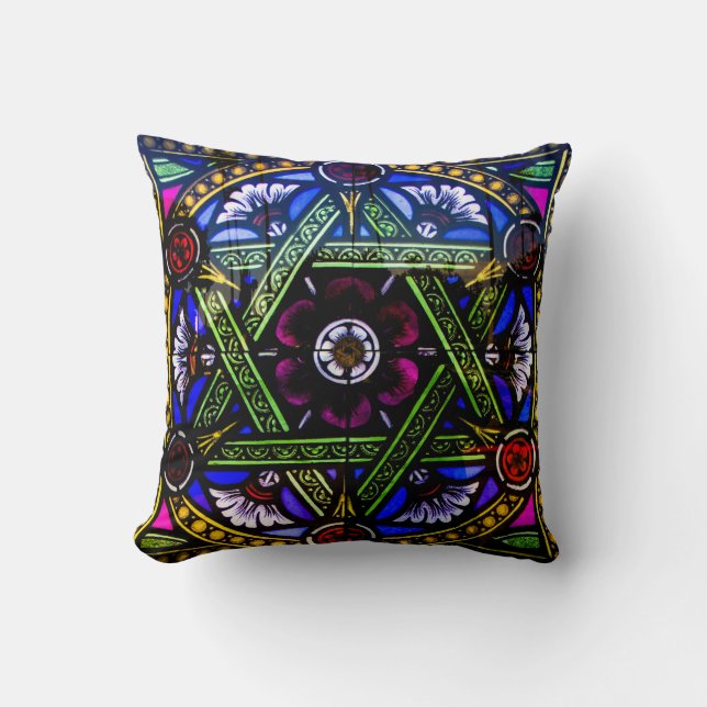 Star of David Colorful Stained Glass Window Throw Pillow (Front)