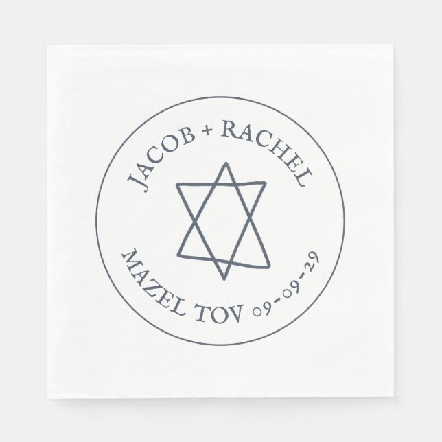 Star of David Custom MAZEL TOV Jewish Wedding Napkins (Front)
