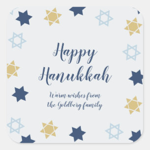 Star of David   Cute Blue and Gold  Hanukkah Square Sticker