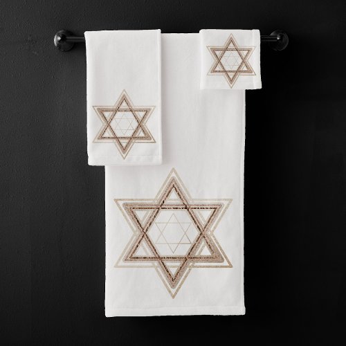 Star of David  Elegant Gold and White Modern Bath Towel Set