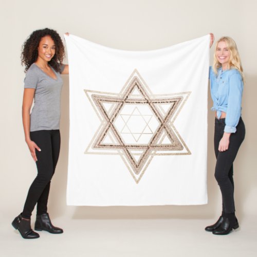 Star of David  Elegant Gold and White Modern Fleece Blanket