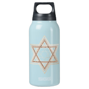 Star of David   Elegant Gold and White Modern Insulated Water Bottle