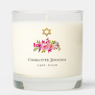 Star of David Elegant Pink Floral Cross In Memory Scented Candle