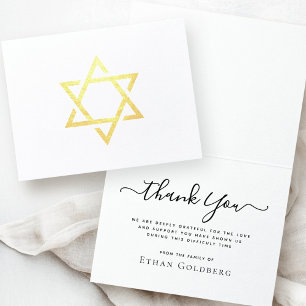 Star of David elegant real foil sympathy thank you Card