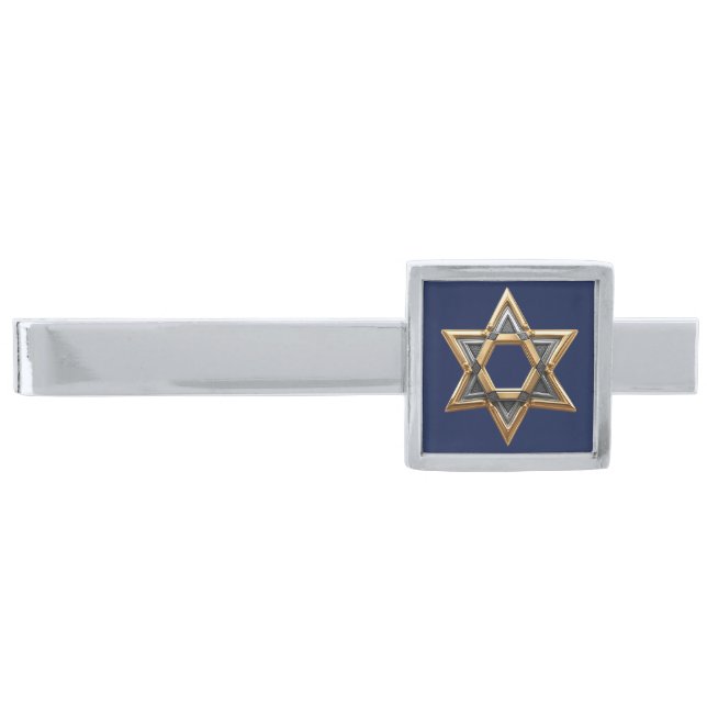 Star of David Elegant Silver Gold Silver Finish Tie Bar (Front)