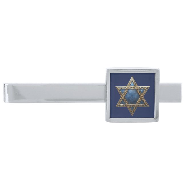 Star of David Elegant Silver Gold Silver Finish Tie Bar (Front)