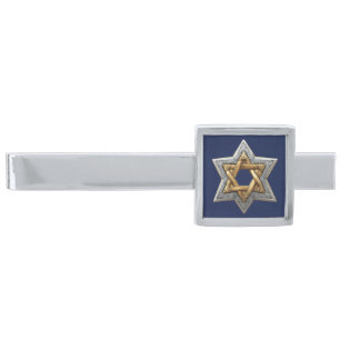 Star of David Elegant Silver Gold Silver Finish Tie Bar