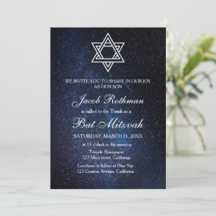 Star of David Elegant Simple Blue Bat Mitzvah Invitation