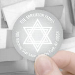 Star of David Faux Silver Foil Return Address Classic Round Sticker<br><div class="desc">Add the perfect holiday, invitation, or thank you card finishing touch with these elegant white and faux silver foil glossy return address labels / envelope seals. All text can easily be customized with name and address. Design features a chic stylish geometric Star of David with simple modern typography in a...</div>