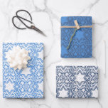 Star of David Floral Hanukkah Set Wrapping Paper Sheets<br><div class="desc">This gift wrap set features a hand drawn floral Star of David pattern in variations of blue and white.</div>