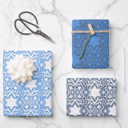 Star of David Floral Hanukkah Set Wrapping Paper Sheets
